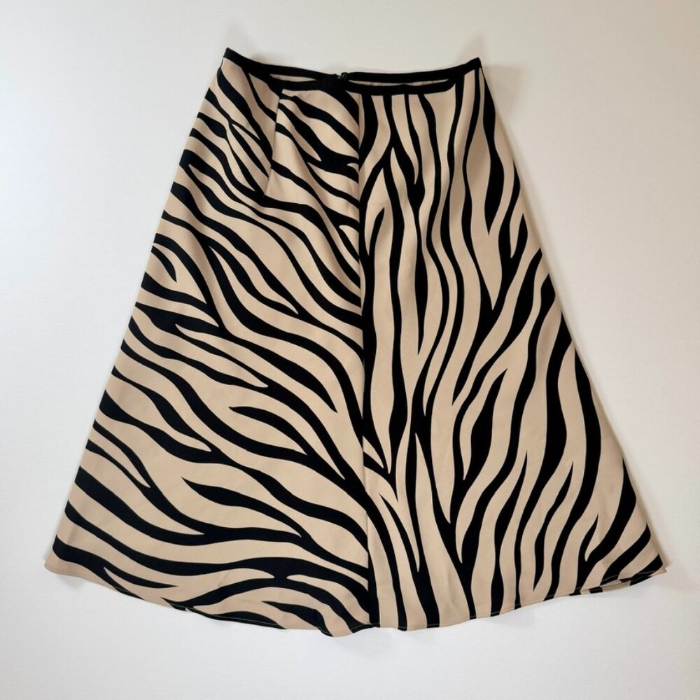 Ann Taylor Black and Cream A-Line Zebra Print Skirt
